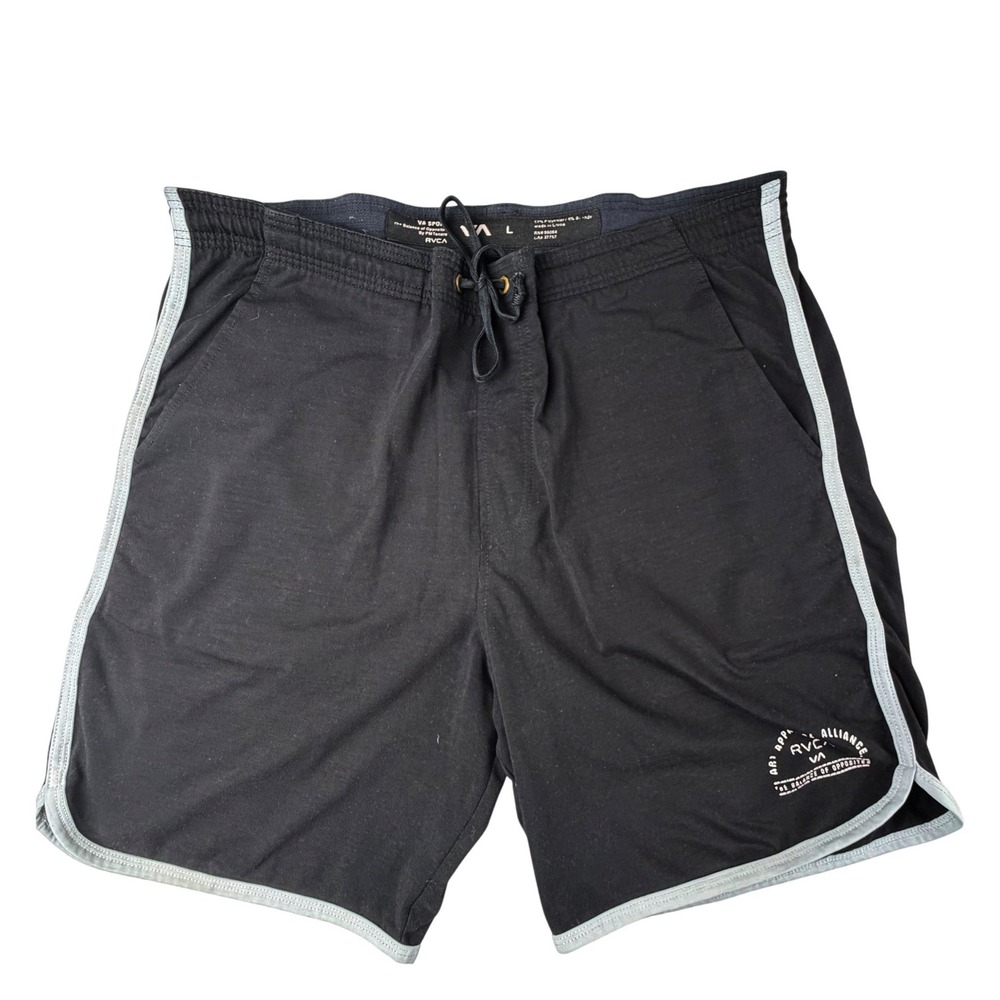 RVCA VA Sport Mens Athletic Shorts Black Gray Trim Large Training Gym Pockets